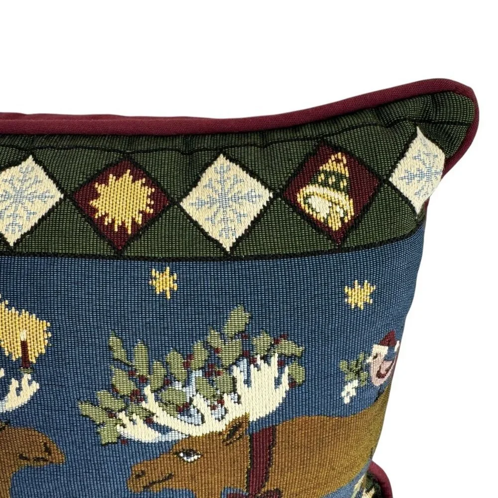Newport Christmas Tapestry Pillow Moose Winter Holiday Cabin Snow Home Decor EUC